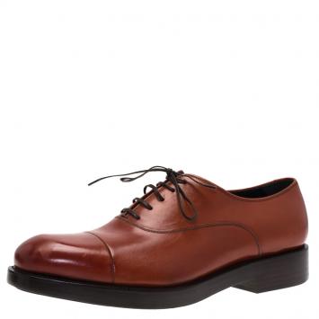 Pre Owned Salvatore Ferragamo Brown Leather Pride Oxfords Size 42.5