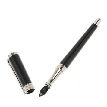 Pre Owned S.T. Dupont Thematic Audrey Hepburn Limited Edition Black Lacquer Palladium Finish Fountain Pen With 18k Gold Medium Nib
