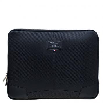 Pre Owned S.T. Dupont Black Leather Carbone Laptop Case