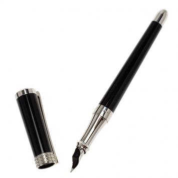 Pre Owned S.T. Dupont  Audrey Hepburn Limited Edition Black Lacquer Palladium Finish Fountain Pen With 14k Gold Nib M