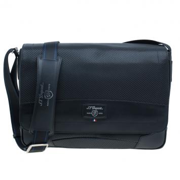 Pre Owned S.T. Dupont Black Leather Carbone Laptop Messenger Bag with Battery Pouch