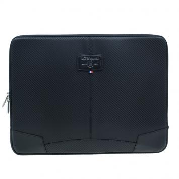 Pre Owned S.T. Dupont Black Leather Carbone Laptop Case Bag