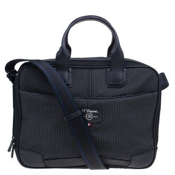 Pre Owned S.T. Dupont Black Textured Leather Laptop Bag w/ Battery Pouch