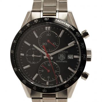 Pre Owned Tag Heuer Black Stainless Steel Carrera Men's Wristwatch 41MM