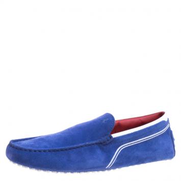 Pre Owned Tod's Ferrari Blue Suede and White Leather Loafers Size 43