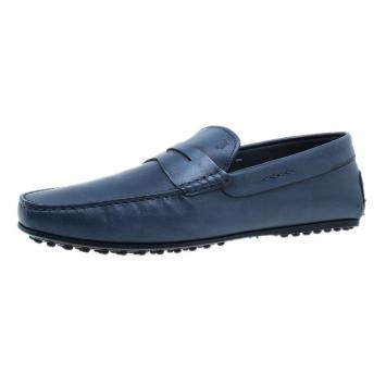 Pre Owned Tod's Navy Blue Leather Penny Loafers Size 45