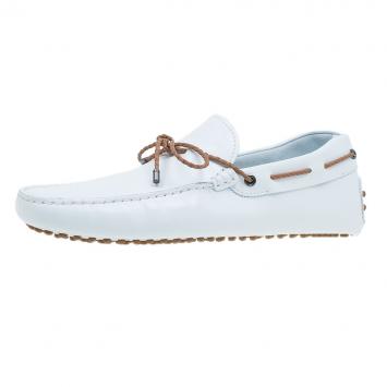Pre Owned Tod's White Leather Bow Loafers Size 42.5
