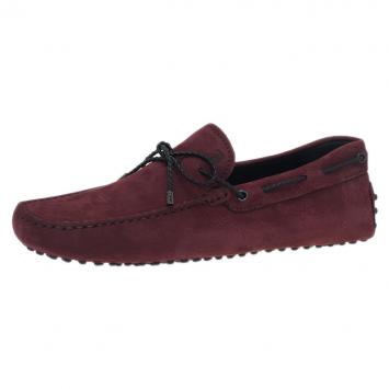 Pre Owned Tod's Burgundy Suede Bow Loafers Size 42.5