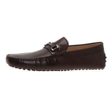 Pre Owned Tod's Brown Leather Horsebit Buckle Loafers Size 44