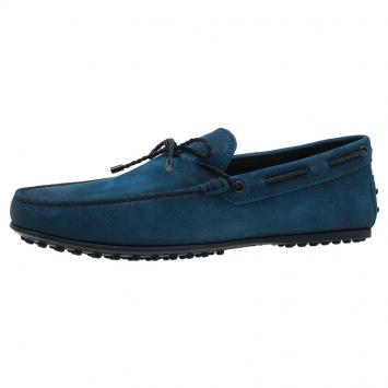 Pre Owned Tod's Teal Leather Bow Loafers Size 42.5