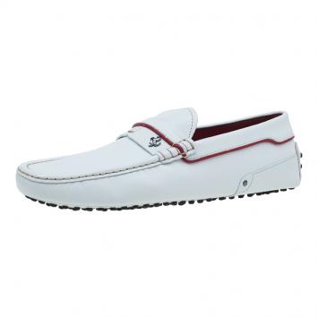Pre Owned Tod's for Ferrari White Leather Striped Loafers Size 42.5