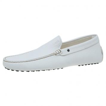 Pre Owned Tod's White Leather Slip On Loafers Size 41.5
