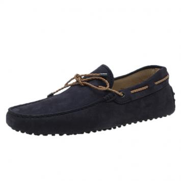 Pre Owned Tod's Navy Blue Nubuck Bow Loafers Size 41.5