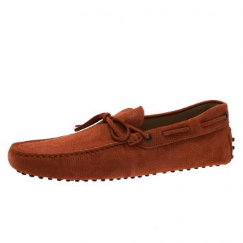Pre Owned Tod's Brick Red Leather Bow Loafers Size 44.5