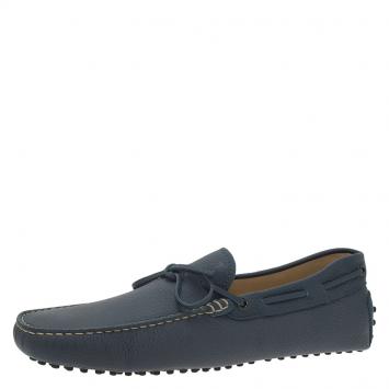 Pre Owned Tod's Blue Leather Bow Loafers Size 43
