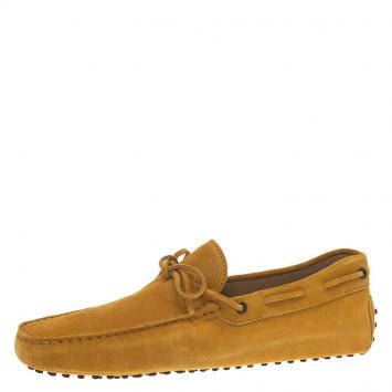 Pre Owned Tod's Mustard Yellow Suede Bow Loafers Size 42.5