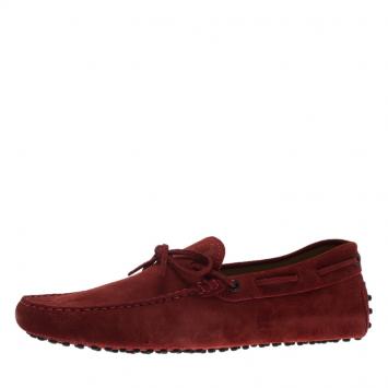 Pre Owned Tod's Red Suede Bow Loafers Size 43