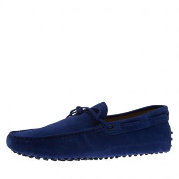 Pre Owned Tod's Blue Suede Bow Loafers Size 43