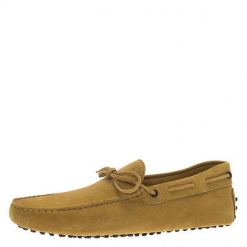 Pre Owned Tod's Mustard Yellow Suede Bow Loafers Size 42