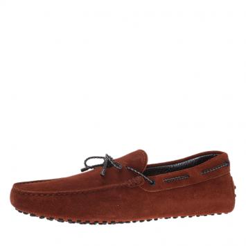 Pre Owned Tod's Brown Suede Braided Bow Loafers Size 44.5