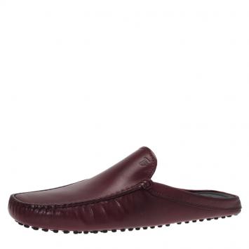 Pre Owned Tod's Burgundy Leather Moccasin Sabot Size 41