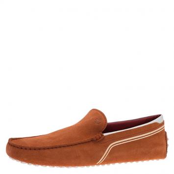 Pre Owned Tod's for Ferrari Orange and White Suede Loafers Size 42.5