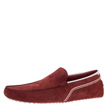 Pre Owned Tod's for Ferrari Red and White Suede Loafers Size 43