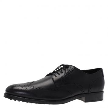 Pre Owned Tod's Black Brogue Leather Lace Up Oxfords Size 45