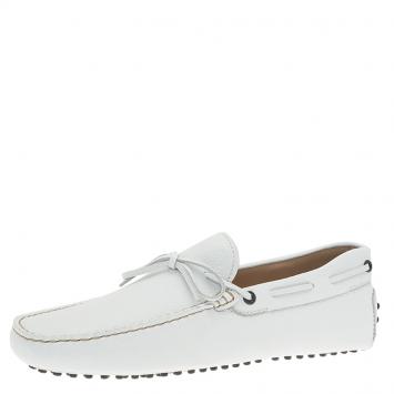 Pre Owned Tod's White Leather Bow Loafers Size 42