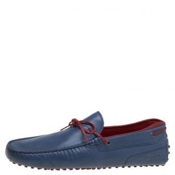Pre Owned Tod's for Ferrari Blue and Red Leather Bow Loafers Size 45.5