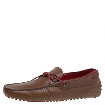 Pre Owned Tod's For Ferrari Brown Leather Bow Loafers Size 43