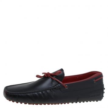 مملوكة مسبقًا Tod's for Ferrari Black and Red Leather Bow Loafers Size 43