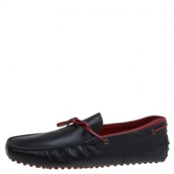 مملوكة مسبقًا Tod's for Ferrari Black and Red Leather Bow Loafers Size 44.5