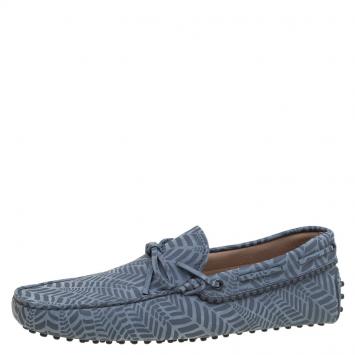 Pre Owned Tod's Grey Printed Leather Bow Loafers Size 44