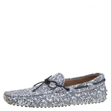 Pre Owned Tod's Grey Printed Leather Bow Loafers Size 44.5