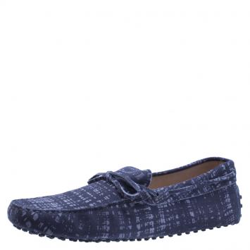 Pre Owned Tod's Grey Printed Suede Bow Loafers Size 44