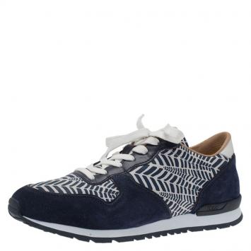 Pre Owned Tod's Two Tone Printed Leather and Suede Sneakers Size 42.5