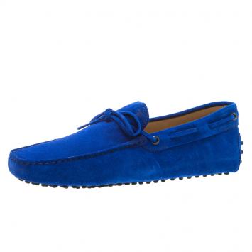 Pre Owned Tod's Blue Suede Bow Loafers Size 42.5
