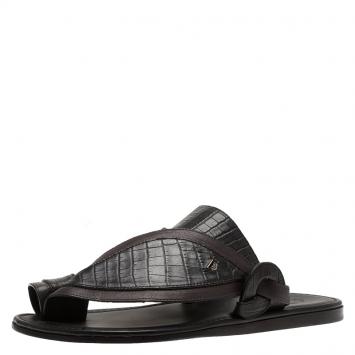Pre Owned Tod's Black Croc Embossed Leather Sandals Size 39.5