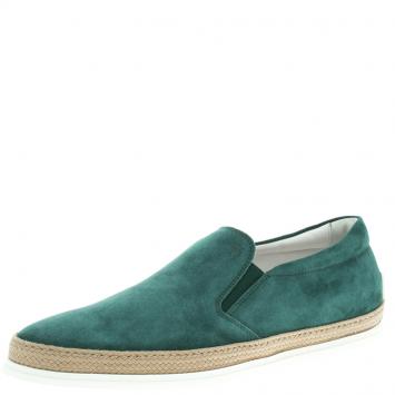 Pre Owned Tod's Green Suede Espadrille Slip-On Sneakers Size 42
