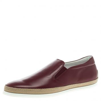 Pre Owned Tod's Burgundy Leather Espadrille Slip-On Sneakers Size 43