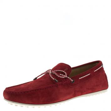 Pre Owned Tod's Red Suede Scooby Doo Bow Loafers Size 43
