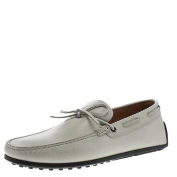Pre Owned Tod's Off-White Leather Bow Loafers Size 42