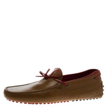 Pre Owned Tod's For Ferrari Brown Leather Bow Loafers Size 42.5