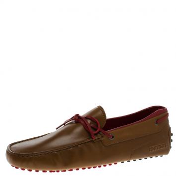 Pre Owned Tod's For Ferrari Brown Leather Bow Loafers Size 44.5