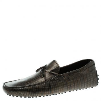 Pre Owned Tod's Two Tone Metallic Printed Leather Bow Loafers Size 44