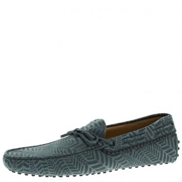 Pre Owned Tod's Grey Printed Leather Bow Loafers Size 44