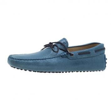Pre Owned Tod's Blue Leather Bow Loafers Size 43
