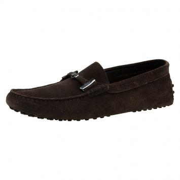 Pre Owned Tod's Brown Suede Horsebit Buckle Loafers Size 41