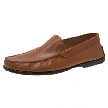 Pre Owned Tod's Brown Leather Slip On Loafer Size 41